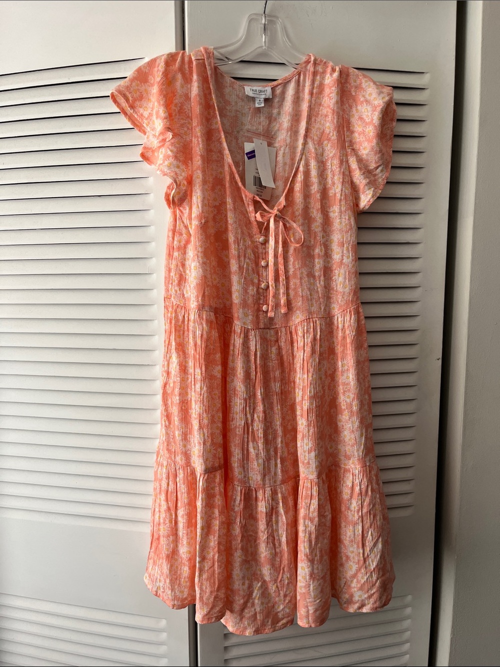 True Craft Peach/White/Yellow Sunflower Size M Mini Dress NWT
